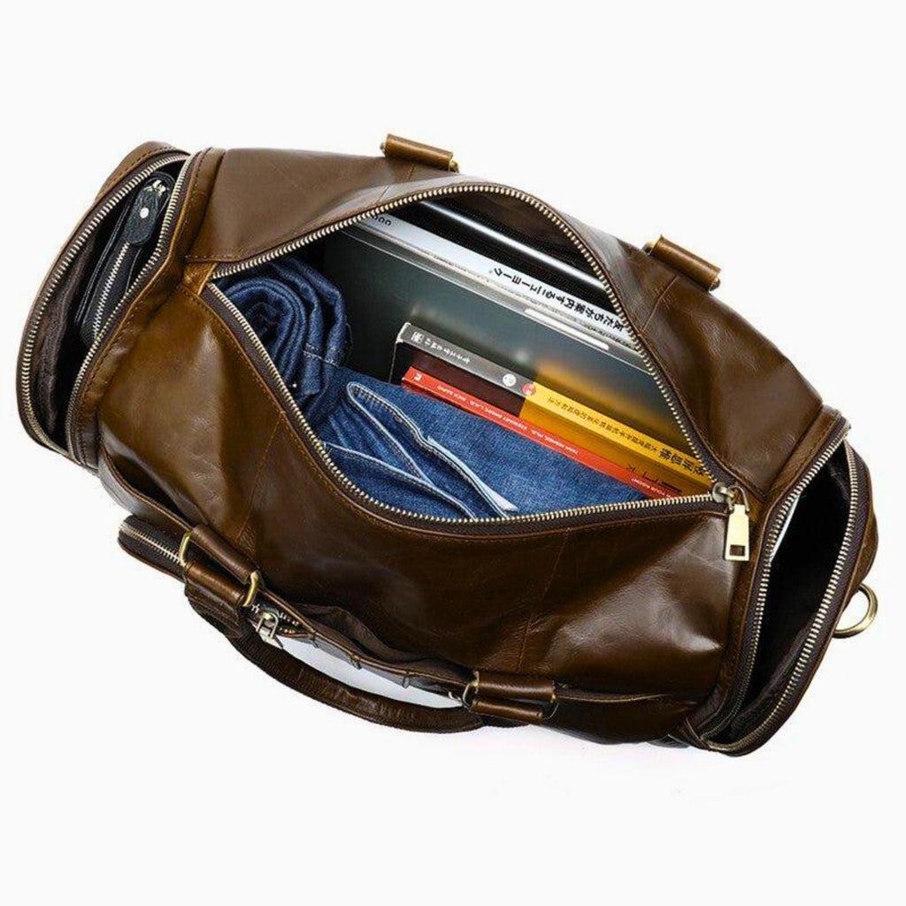 leder weekender 50 cm dunkelbraun – innenansicht mit fächern