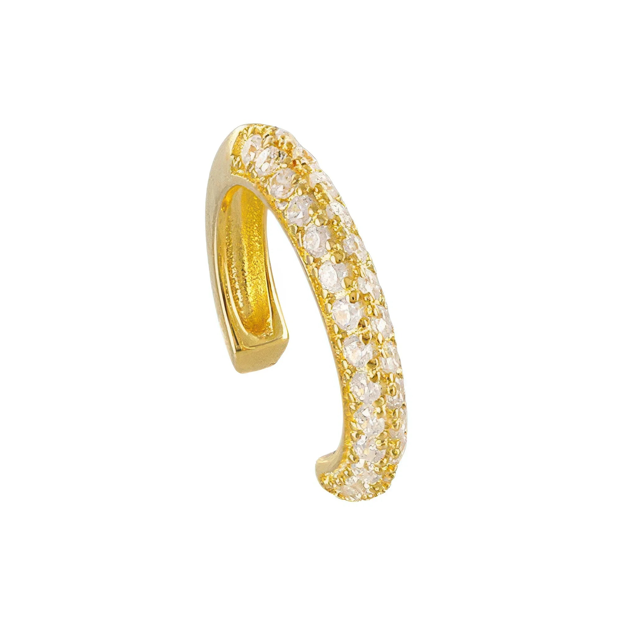 Goldfarbener Ear Cuff mit klaren Zirkonia – rundum glänzend