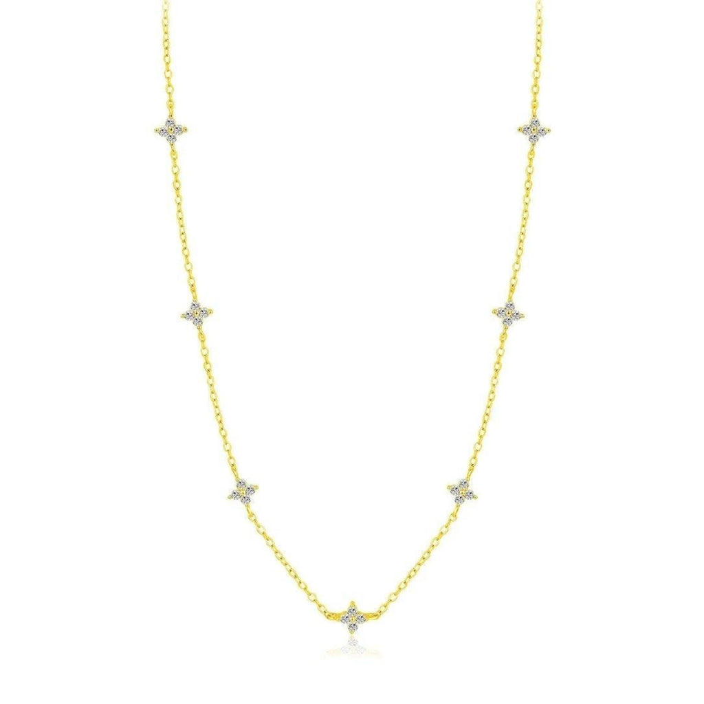 Vergoldete Zirkoniablüten-Kette – elegante 925 Silberkette mit goldener Fassung und feiner Blütenstruktur