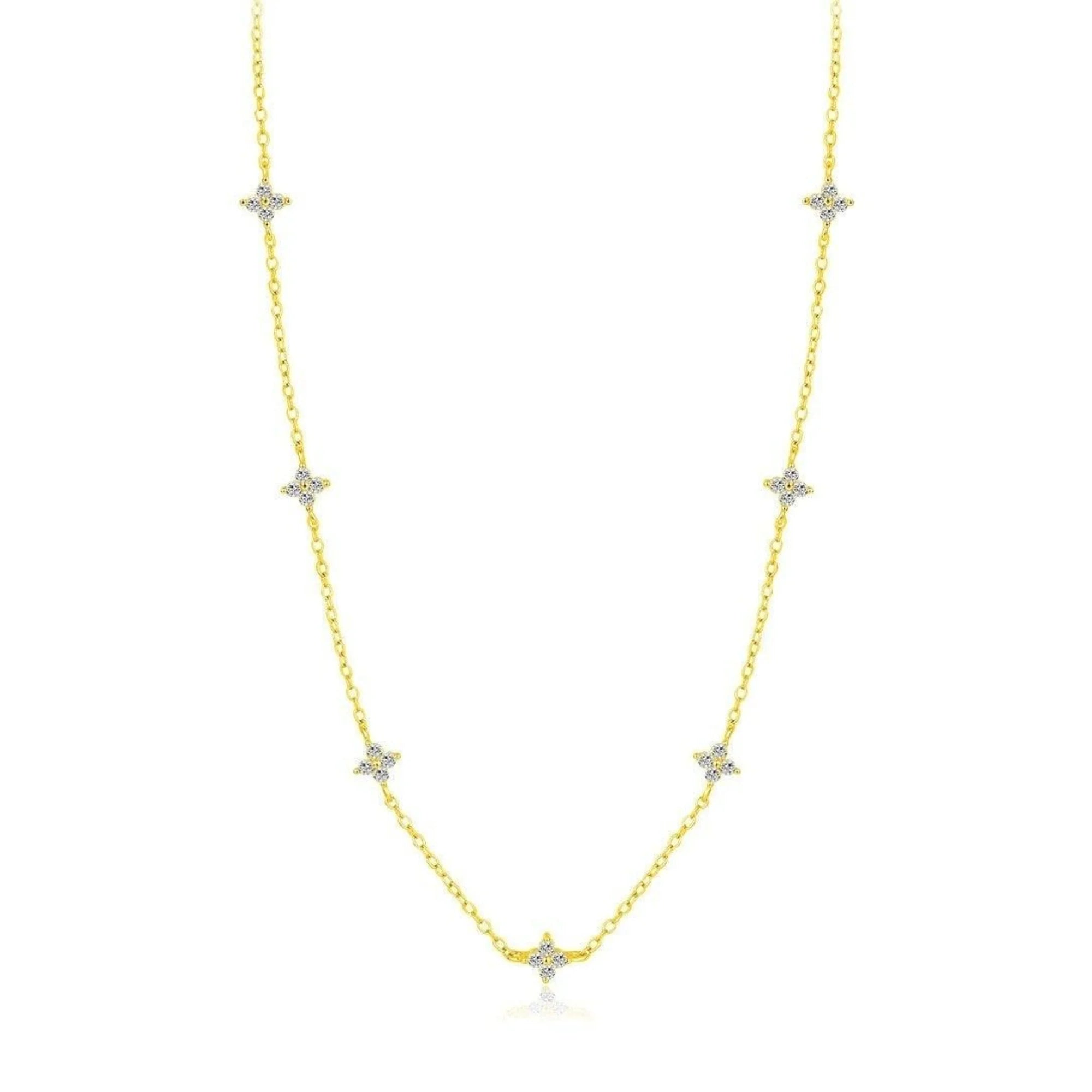Vergoldete Zirkoniablüten-Kette – elegante 925 Silberkette mit goldener Fassung und feiner Blütenstruktur