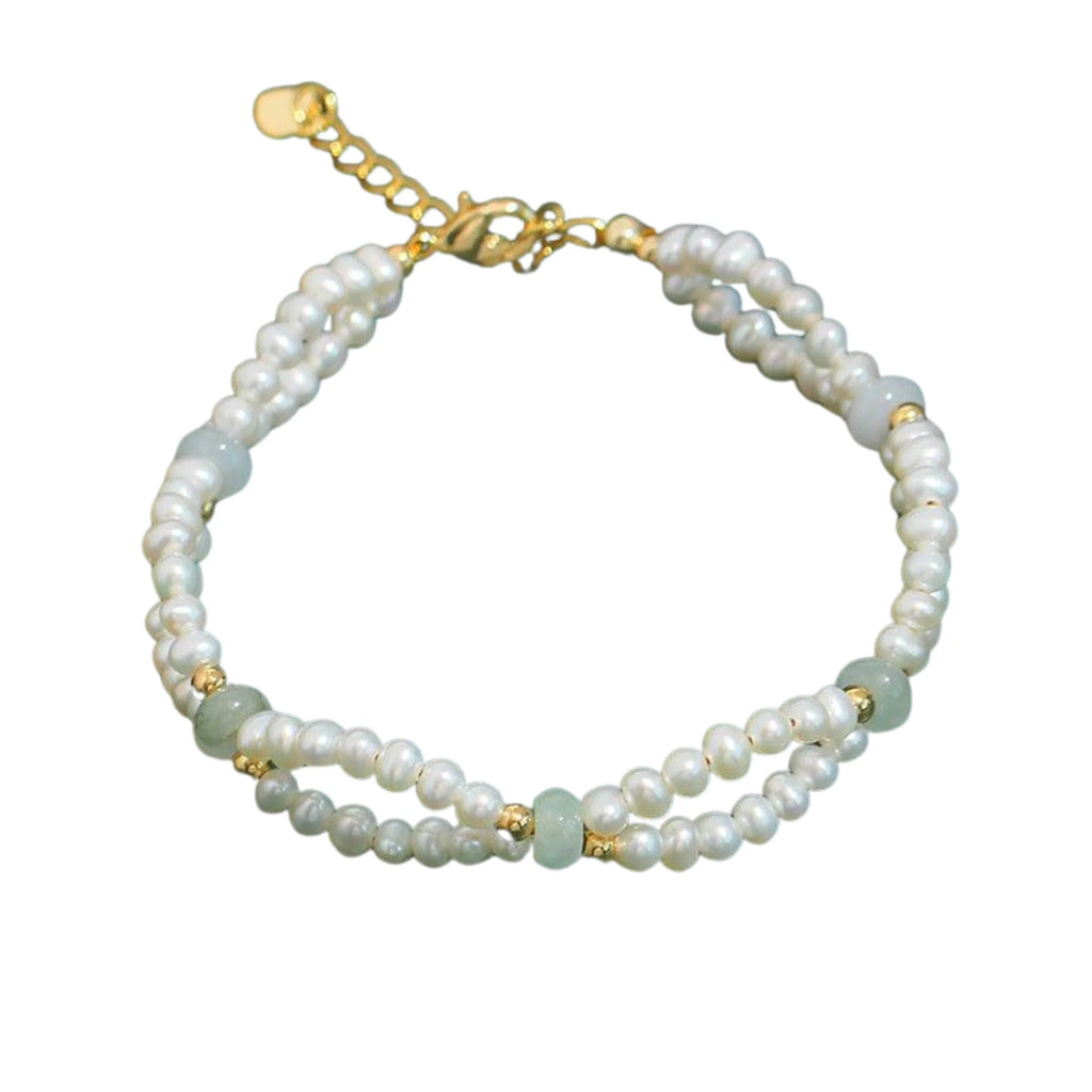 Strukturarmband mit weissem Perlmutt und vergoldeter Kette – harmonisch, weich und anpassbar